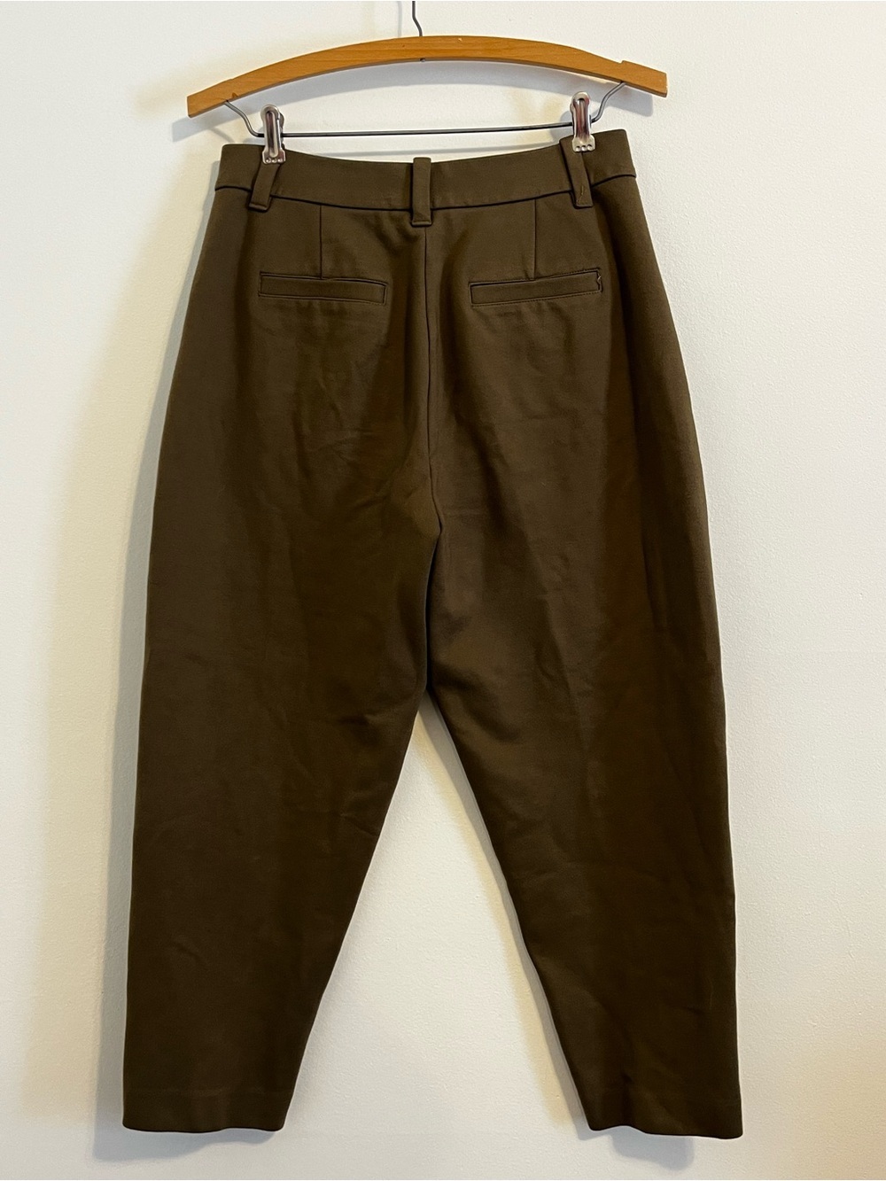 Frank And Oak Amelia Retro Trousers High Rise Tapered Pleated Ankle Pants Taupe - Picture 5 of 9